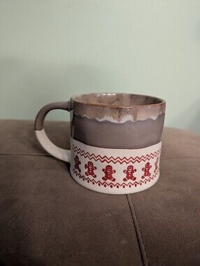 Stoneware Gingerbread Pattern Coffee Mug - Taupe and Cream